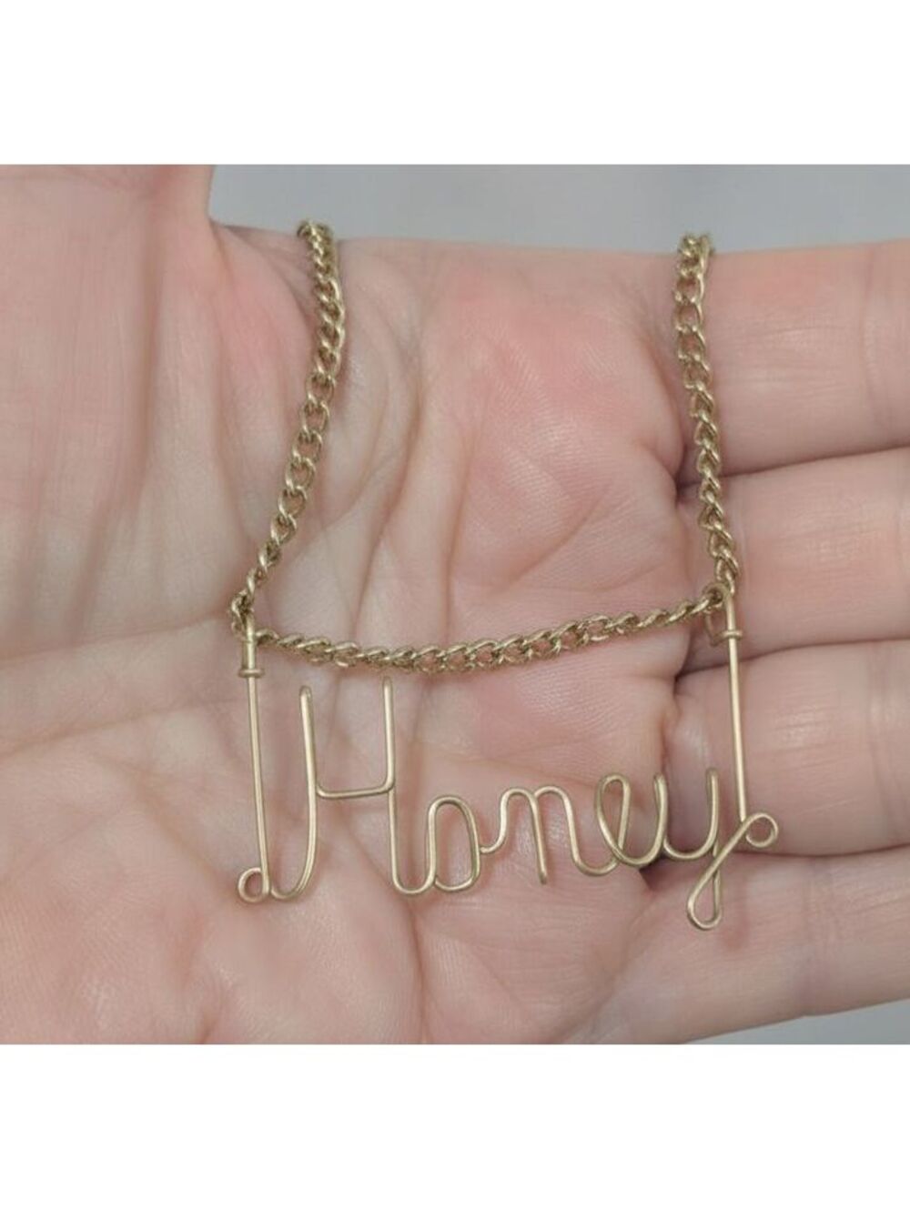 Vintage Honey Wire Name Necklace Gold Tone Chain